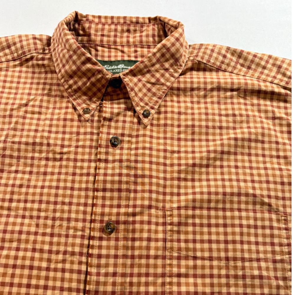 Eddie Bauer Shirt Mens Large Gingham Relaxed Fit Cotton Button Down Long Sleeve